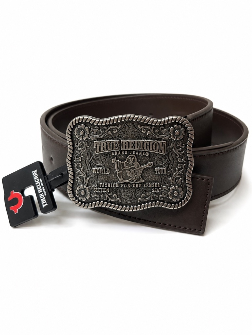 NWT True Religion Brown Belt Sz 36 Western Cowboy Gunmetal Buckle 42"